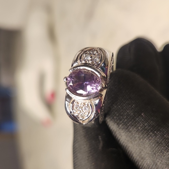 .925 Sterling SilverNautral AmethystDiped in Platnuim CZ chips Ring Sz 9